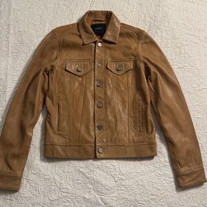 Lucky Brand Lamb Leather Trucker Jacket, Cognac